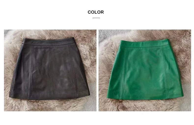 Sheepskin Leather Mini Skirt - High Waist Y2k