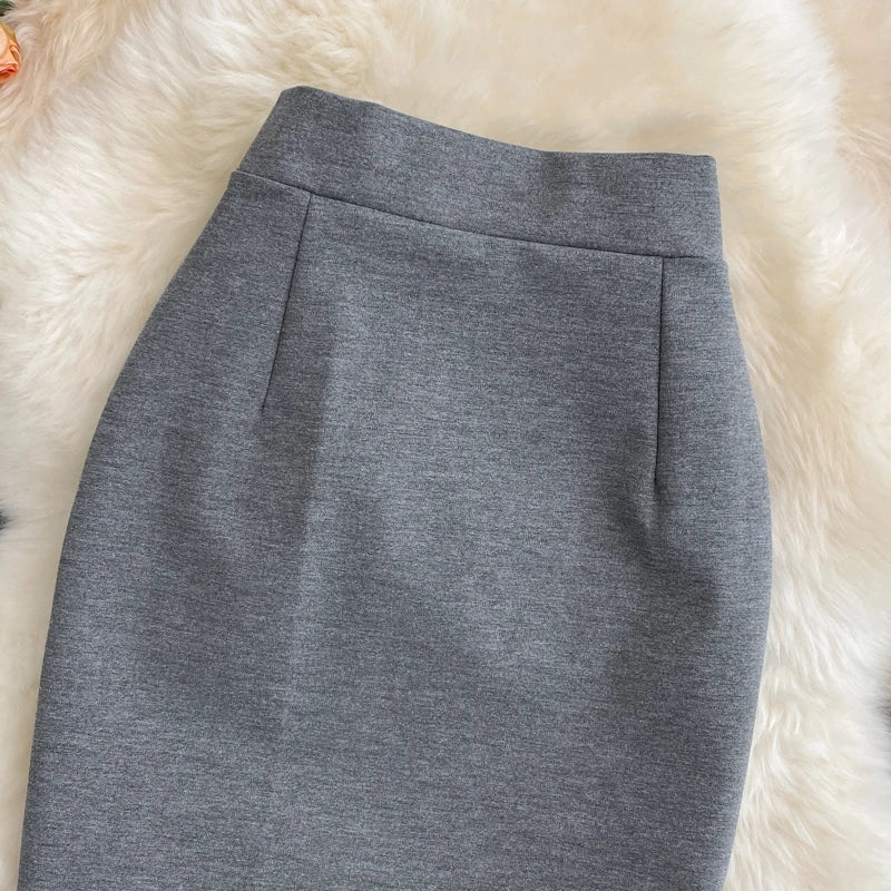 Solid Pencil Skirt - High Waist Office