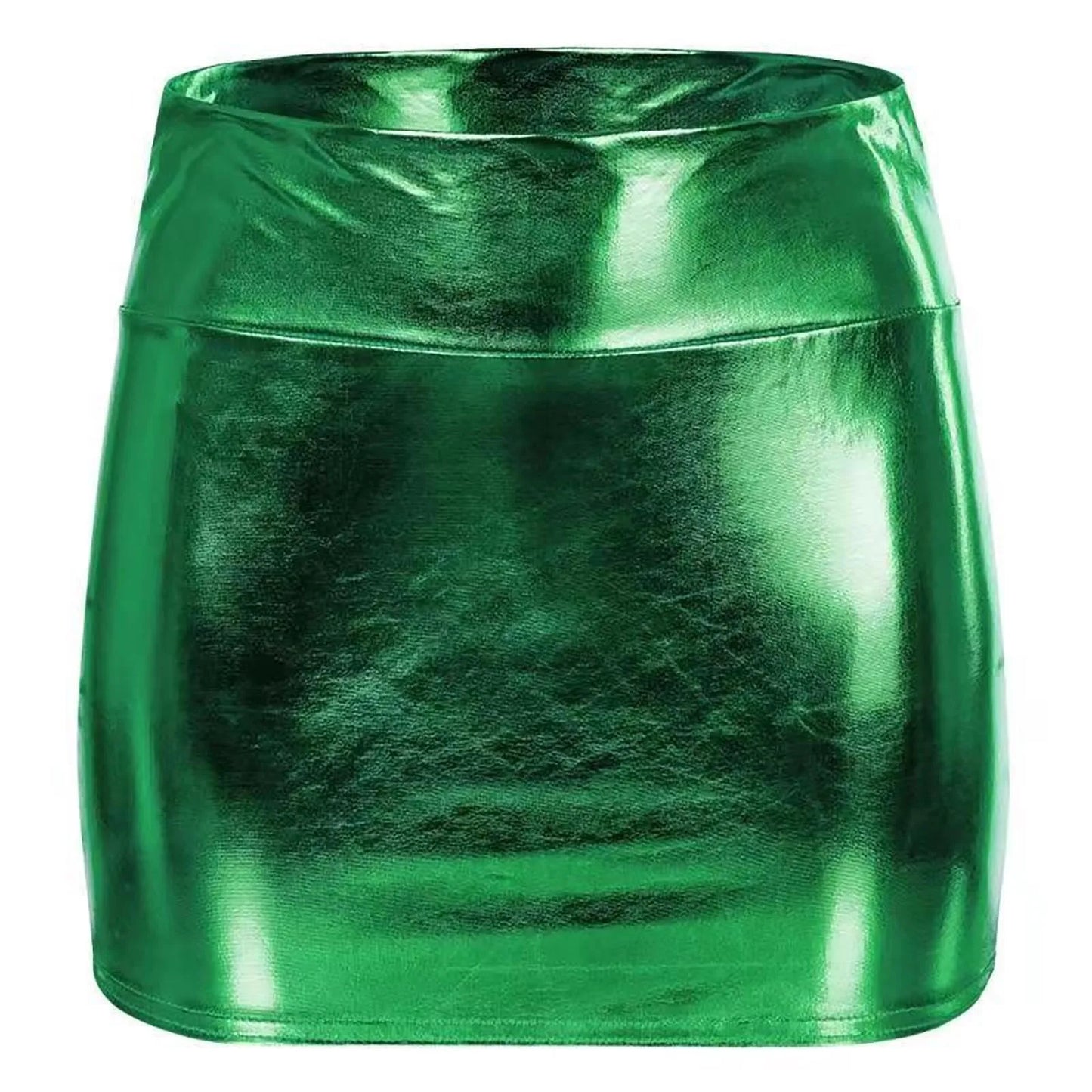 Minifalda Cuero Brillante Sólida - Cintura Alta Club Fiesta