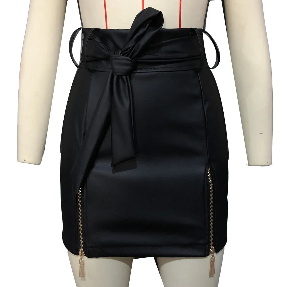 PU Leather Pencil Mini Skirt - High Waist Split Zipper