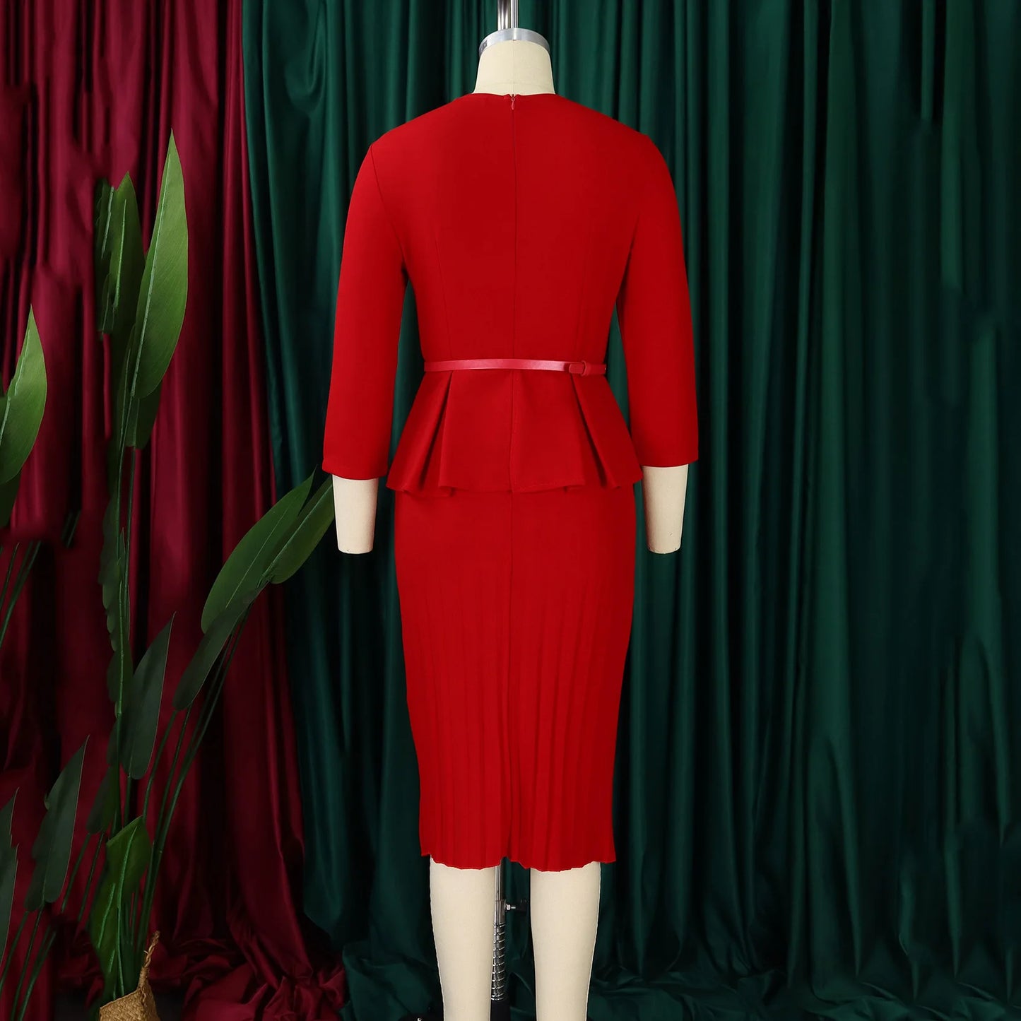 Office Dress - V Neck Belt Midi Professional 2024