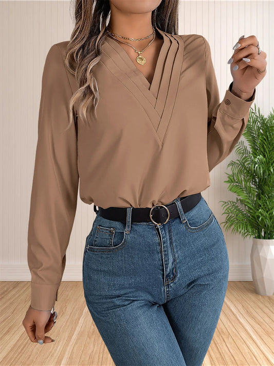 Business Blouse - Layered V Neck Long Sleeve 2024