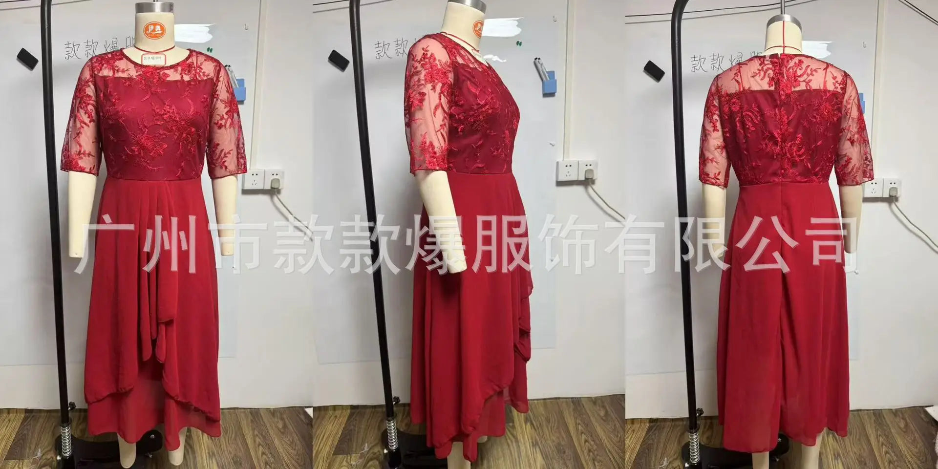 Vestido Midi Elegante Mujer Asimétrico Encaje Chifón Banquete