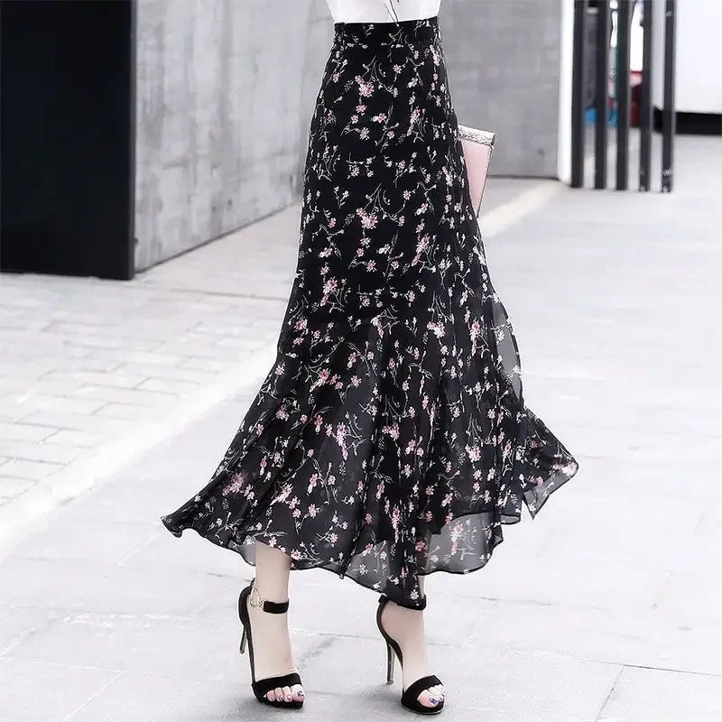 Velvet Midi Skirt - Belted Pleated Long