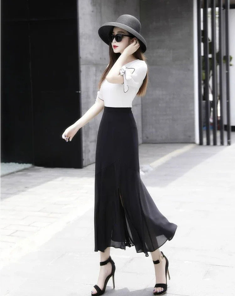 Velvet Midi Skirt - Belted Pleated Long