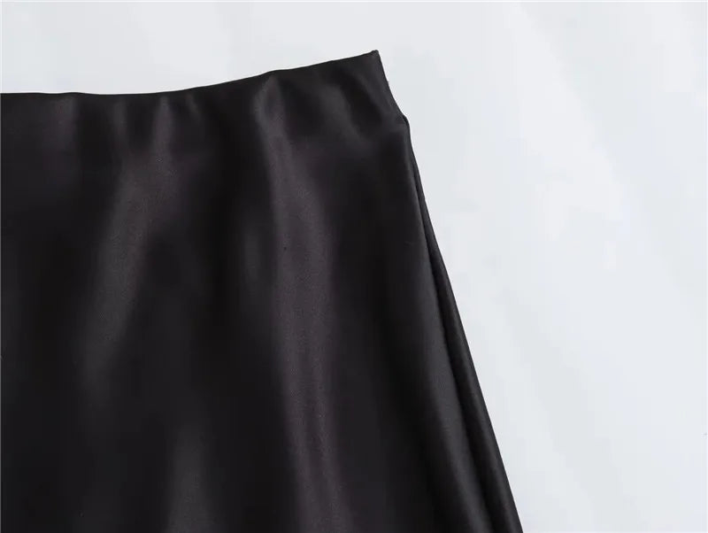 Falda Midi Satén Mujer Cintura Alta Elegante Oficina