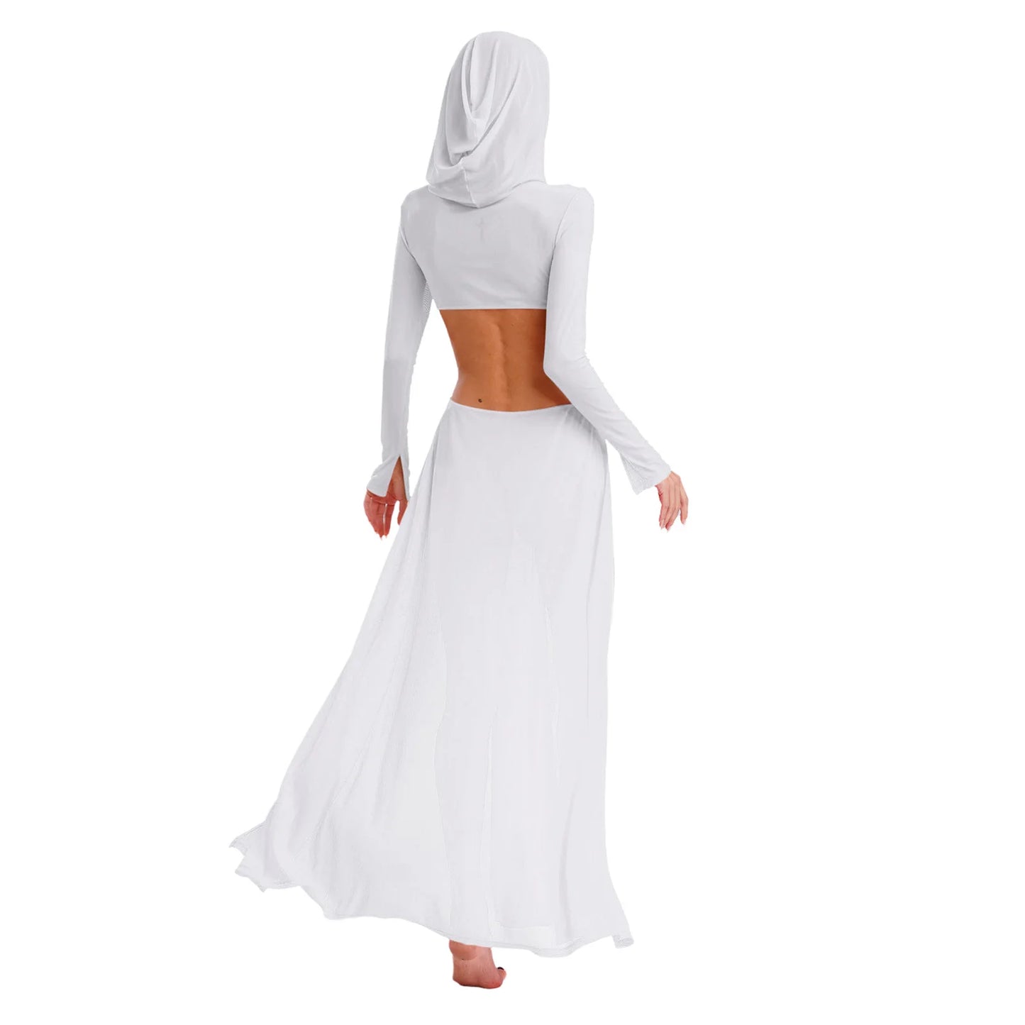 Sheer Maxi Dress - Hooded Face Mask High Slit