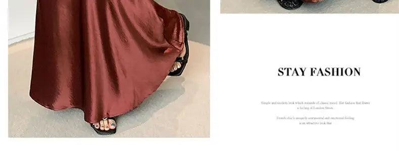 Pink Satin Midi Skirt - High Waist Fishtail Wrap