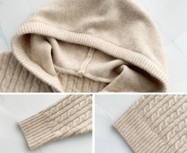 Polerón con Capucha Mujer Suelto Cordón Patchwork Estilo Étnico