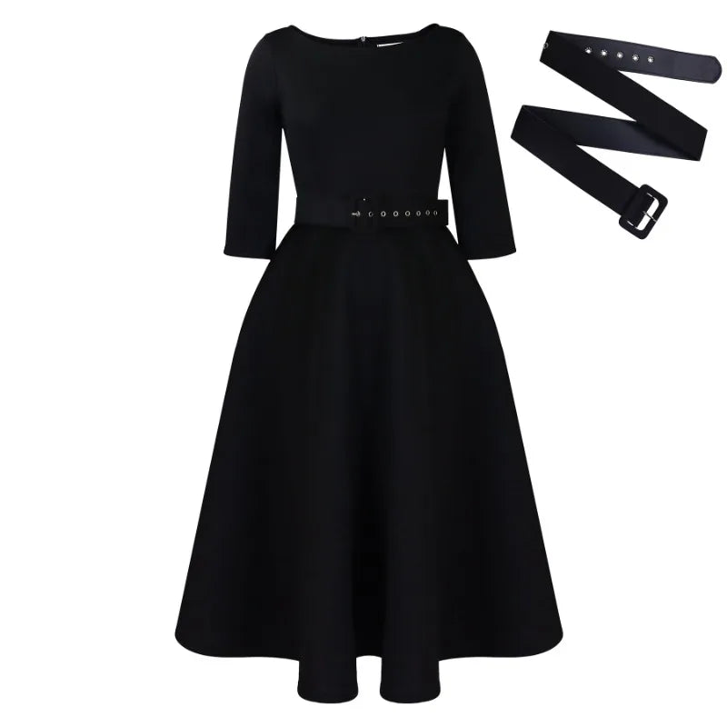 Party Dress - A-Line Belt Three Quarter Sleeve