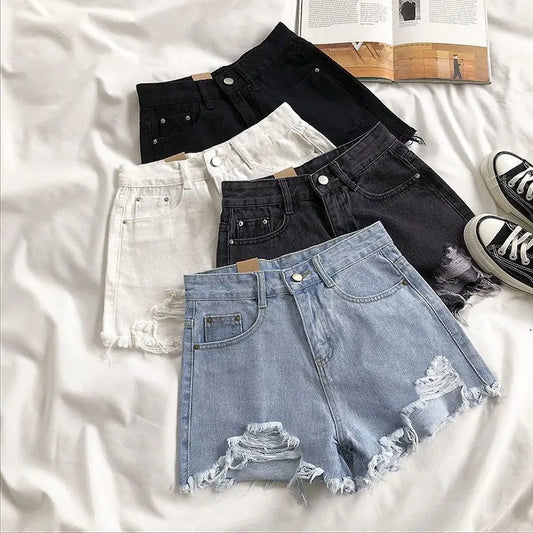 Ripped Denim Shorts - High Waist Y2k