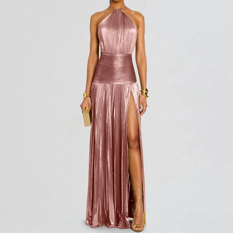 Party Maxi Dress - Halter Lacing Sleeveless