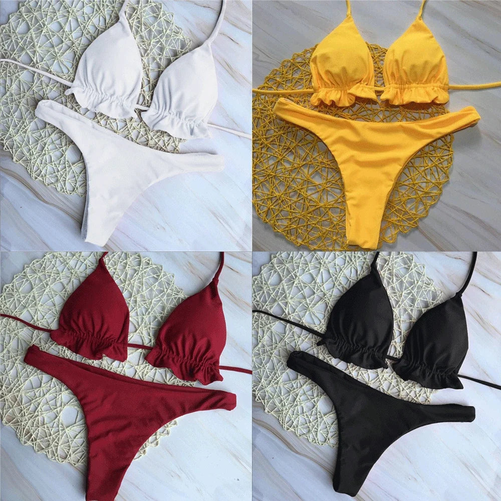 Summer Swimsuit Women Sexy Lace Up Padded Push-up Bikini Set Bandage Brazilian Swimwear Bathing Suit Beachwear