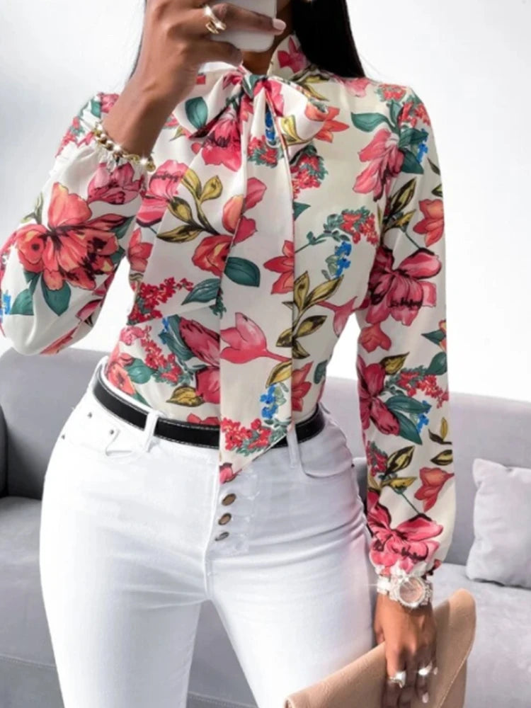 Work Shirt - Floral Print Bow Tie