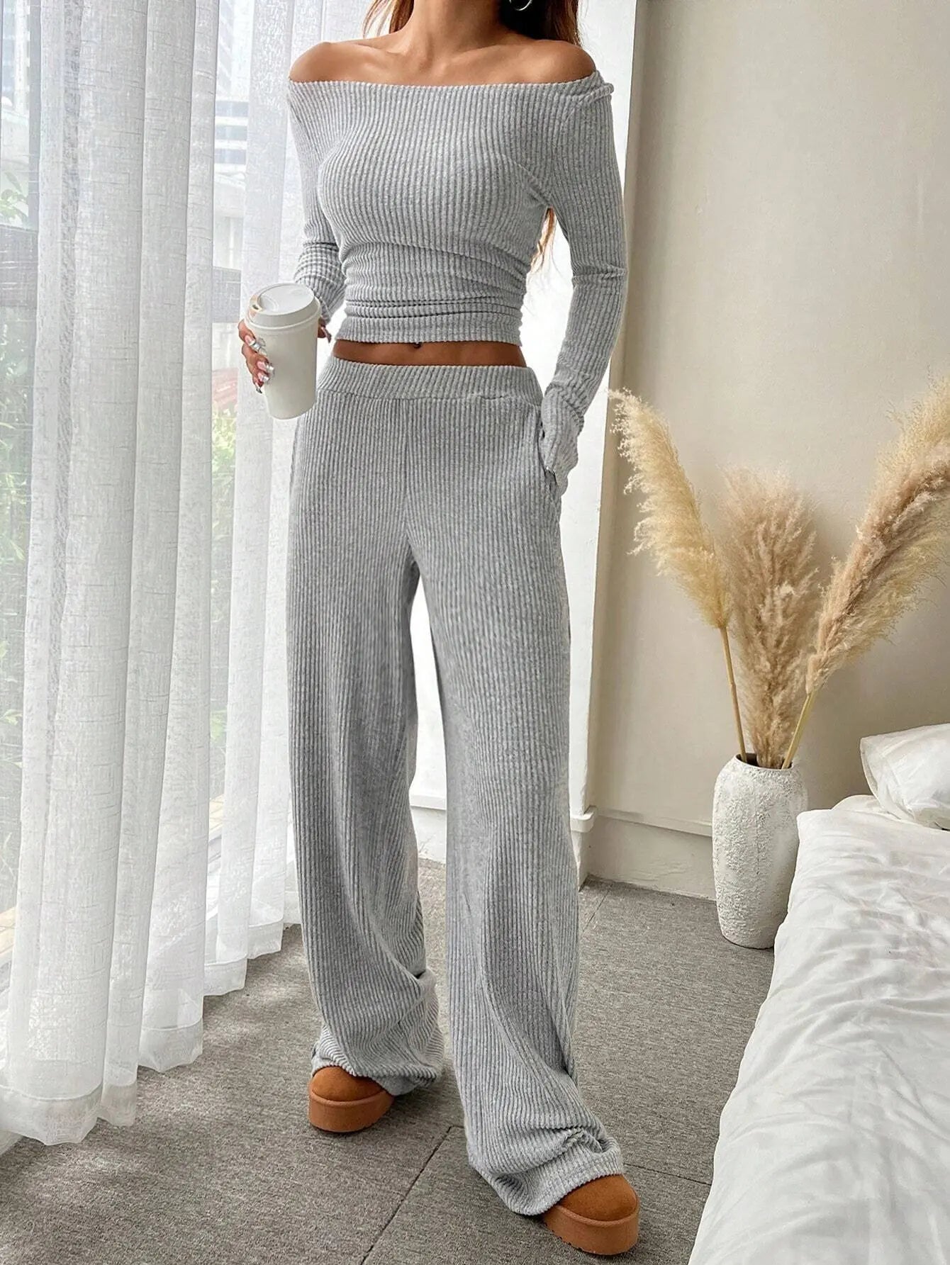Conjunto Mujer Dos Piezas Estilo Moderno Color Sólido