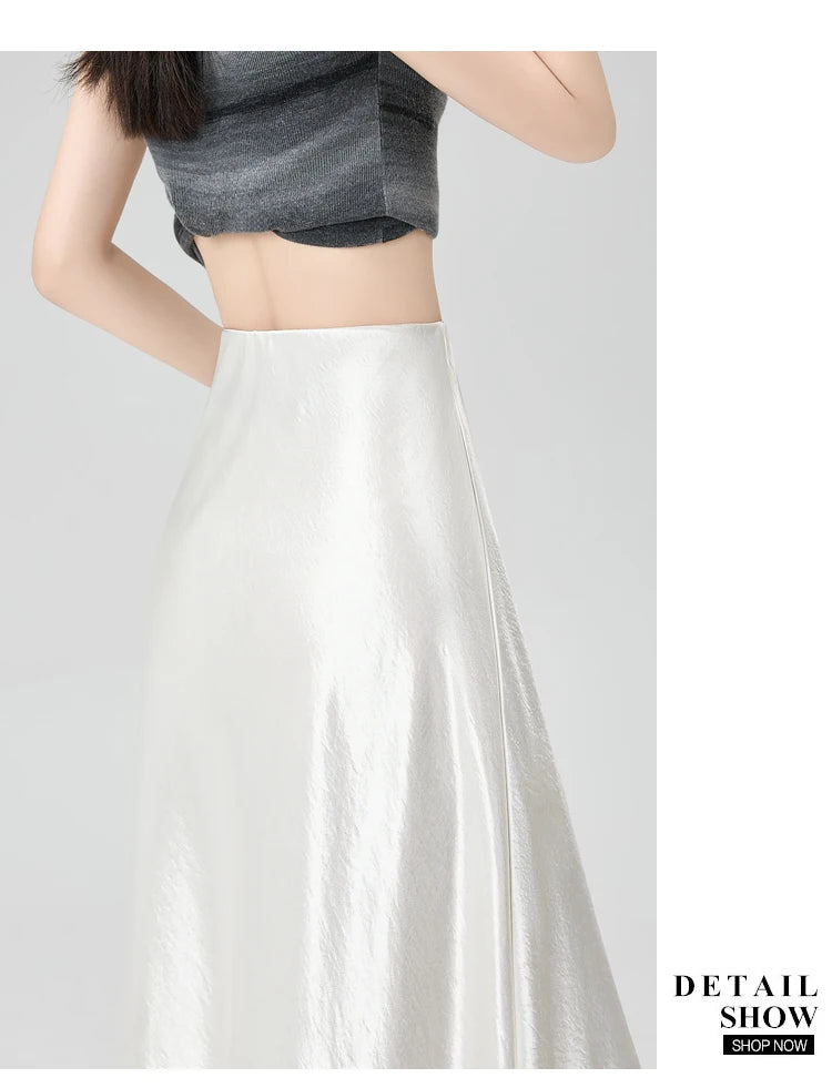 Satin Maxi Skirt - High Waist Side Slit Black