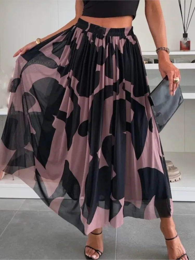 Falda Larga Estampada Suelta Casual Cintura Alta Verano