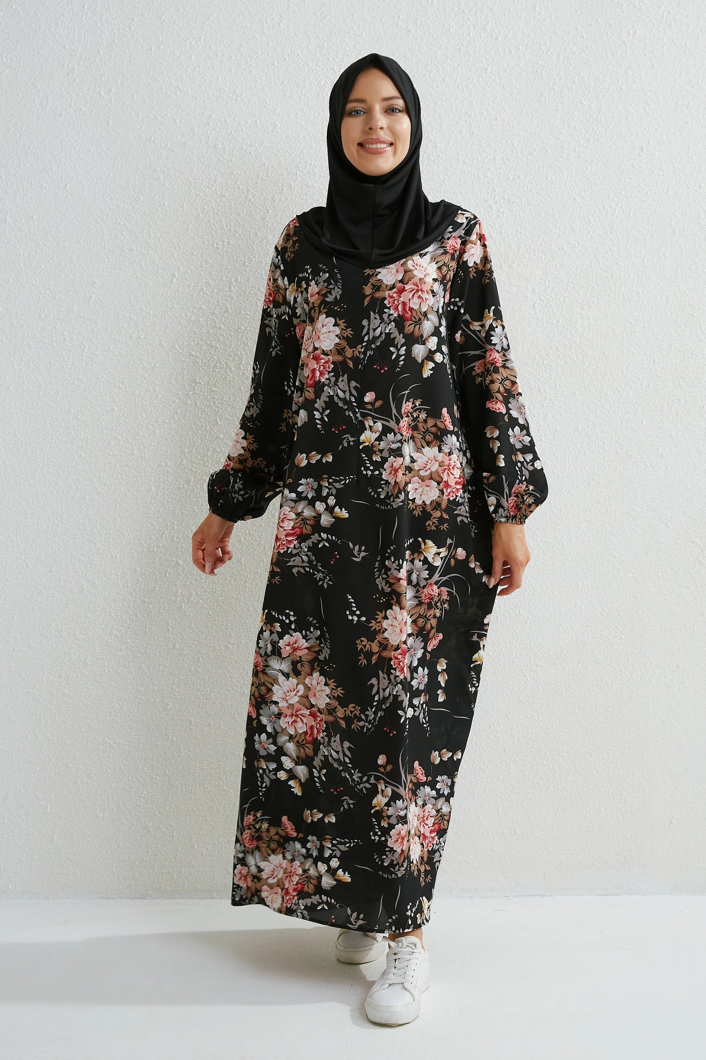 Muslim Maxi Dress - Floral Print Long Sleeve