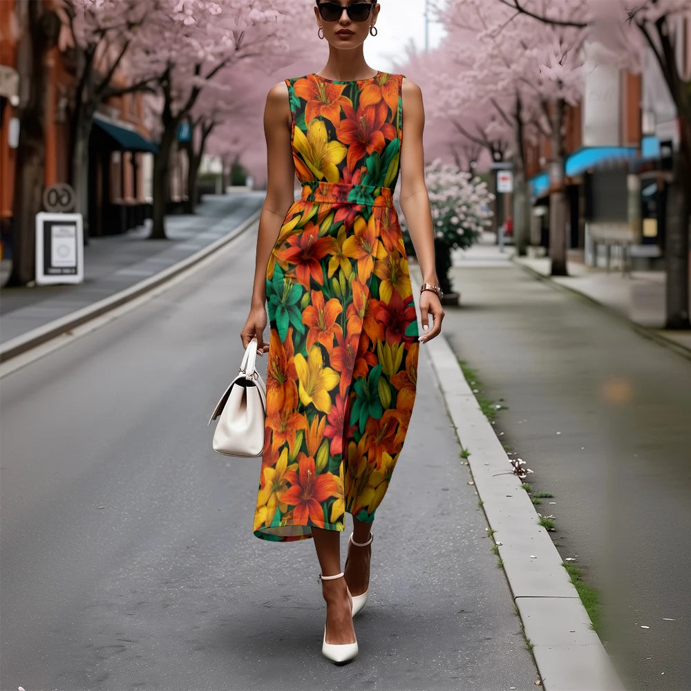 Vestido Floral Línea A Fresco Ceñido Sublime Francés