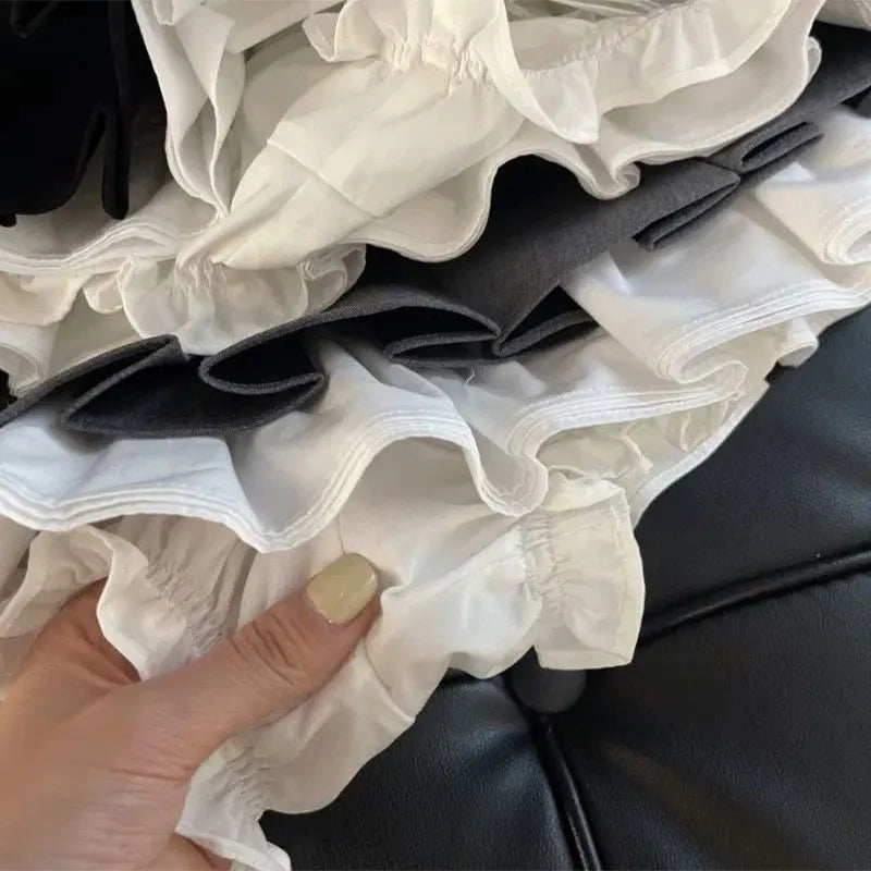 Pleated Mini Skirt - Ruffle Patchwork High Waist