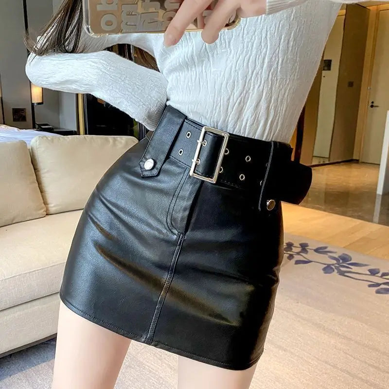 Minifalda Cuero Botones Mujer Estilo Coreano