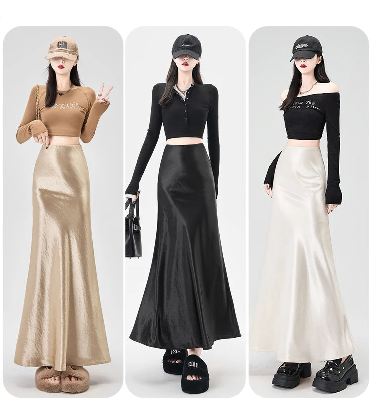 Satin Maxi Skirt - High Waist Trumpet