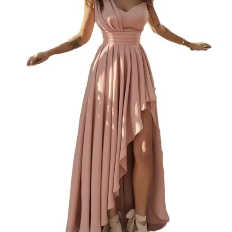 Vestido de Gala Hombros Descubiertos Asimétrico Ceñido Elegante Noche