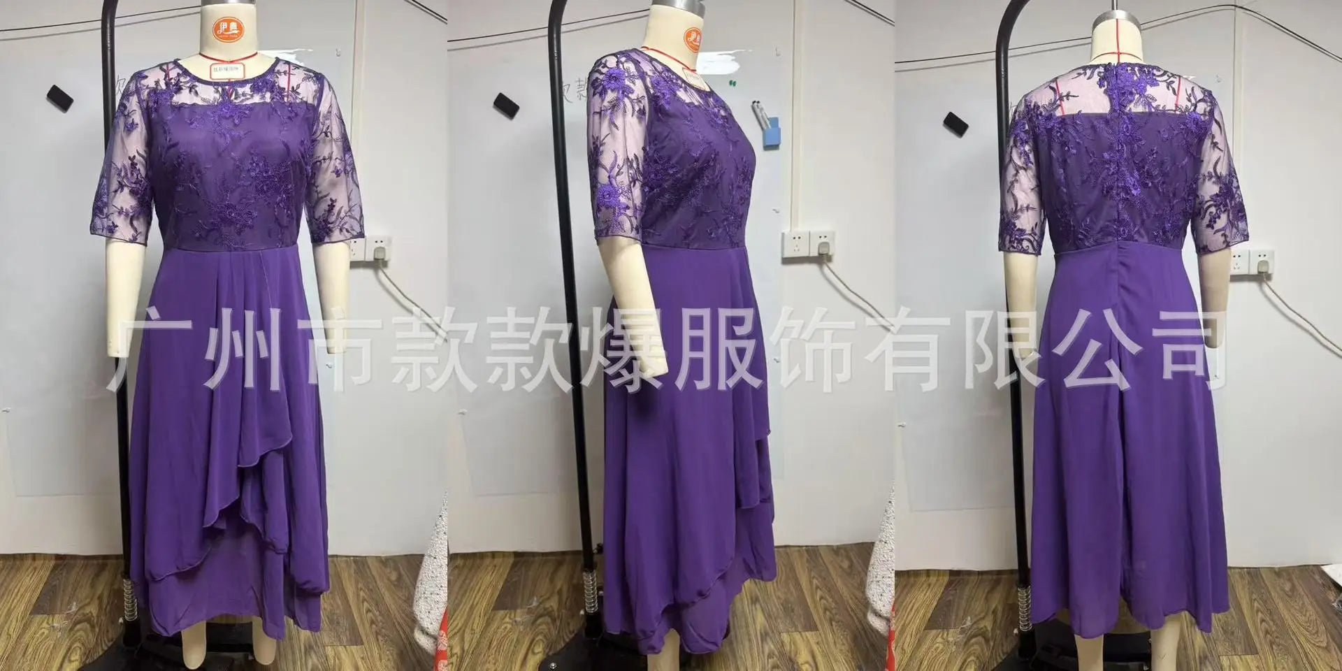Vestido Midi Elegante Mujer Asimétrico Encaje Chifón Banquete