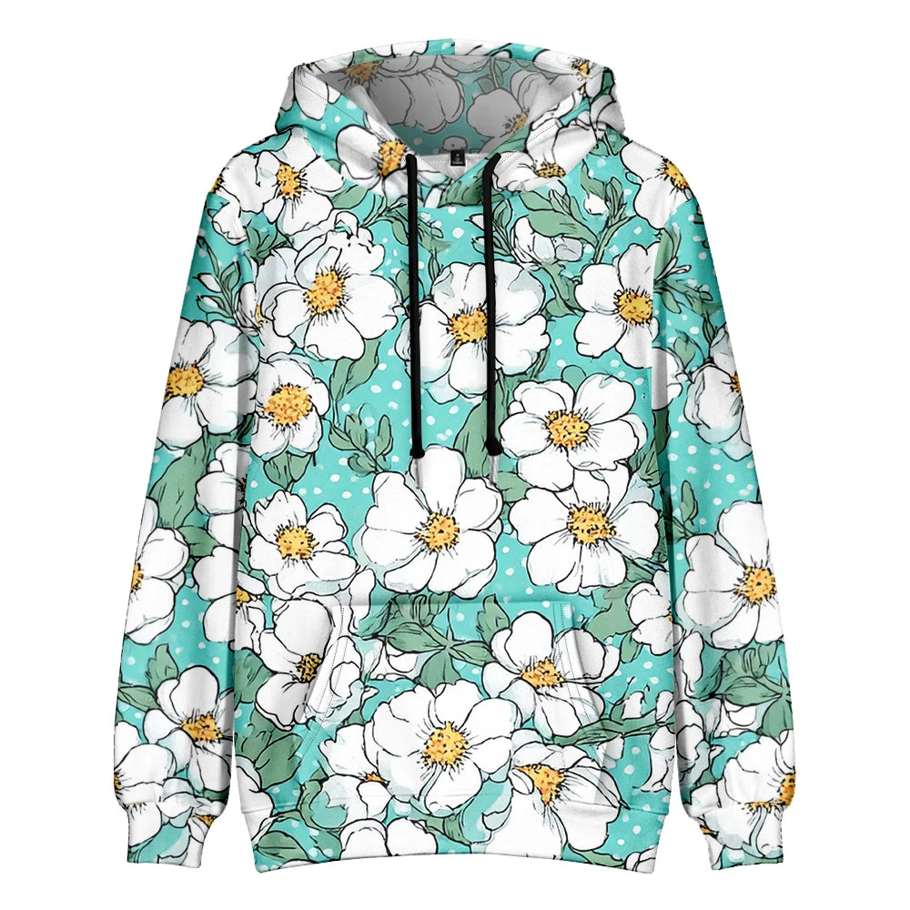 Polerón Capucha Mujer Estampado Sueco Floral Bolsillo Canguro