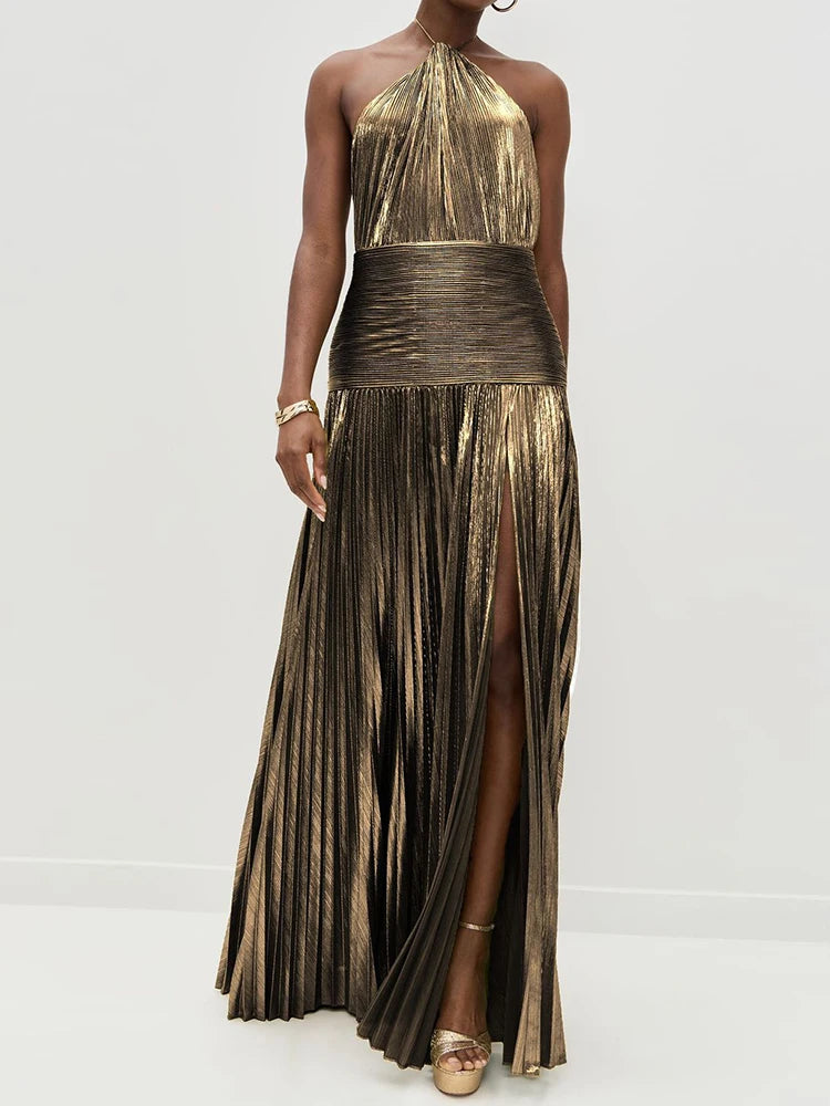 Party Maxi Dress - Halter Lacing Sleeveless