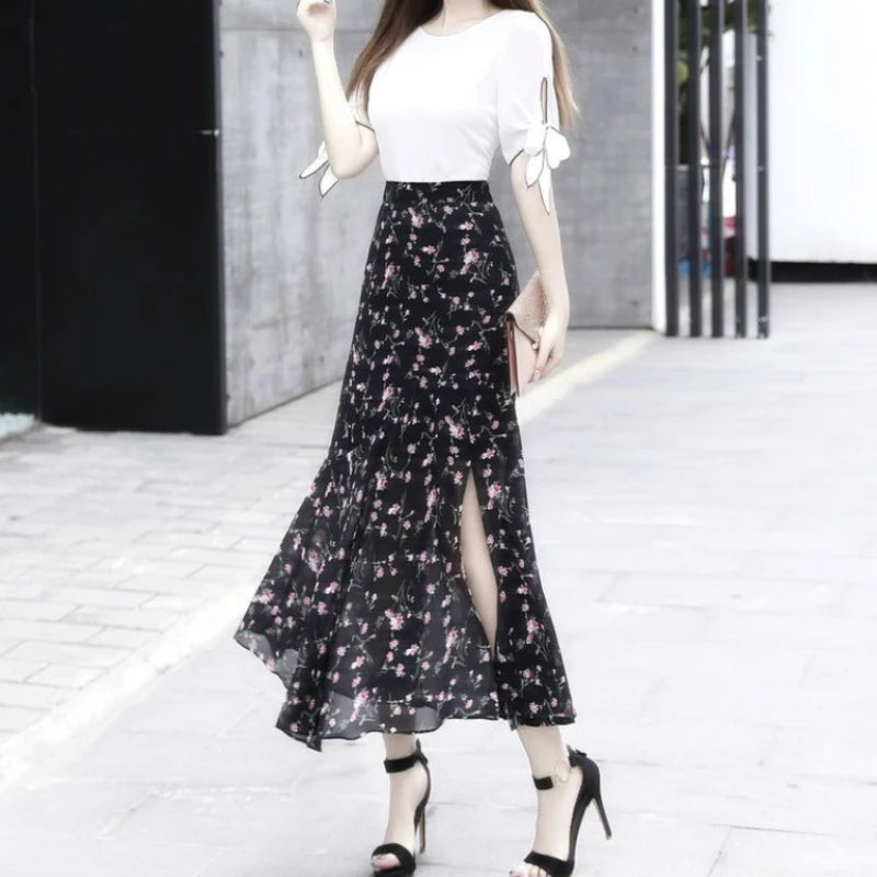 Velvet Midi Skirt - Belted Pleated Long