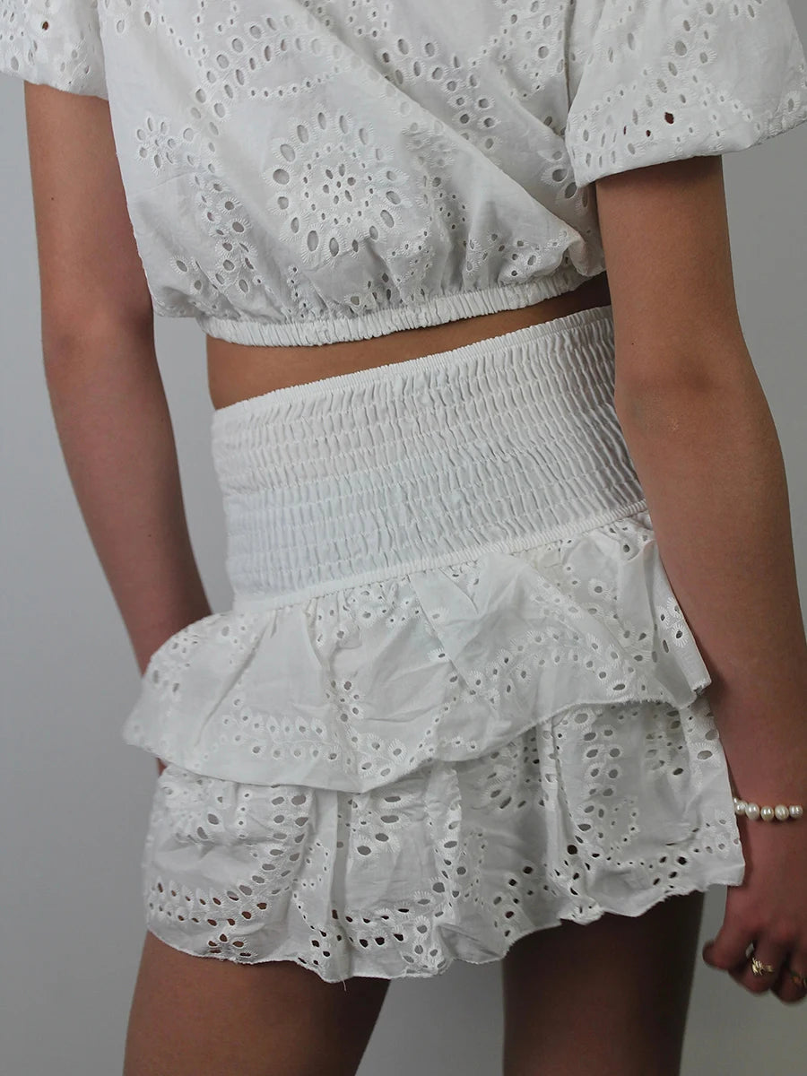 Shirred Mini Skirt - Layered Ruffle High Waist