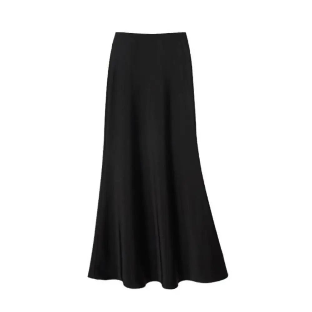 Satin Long Skirt - High Waist Draped Black