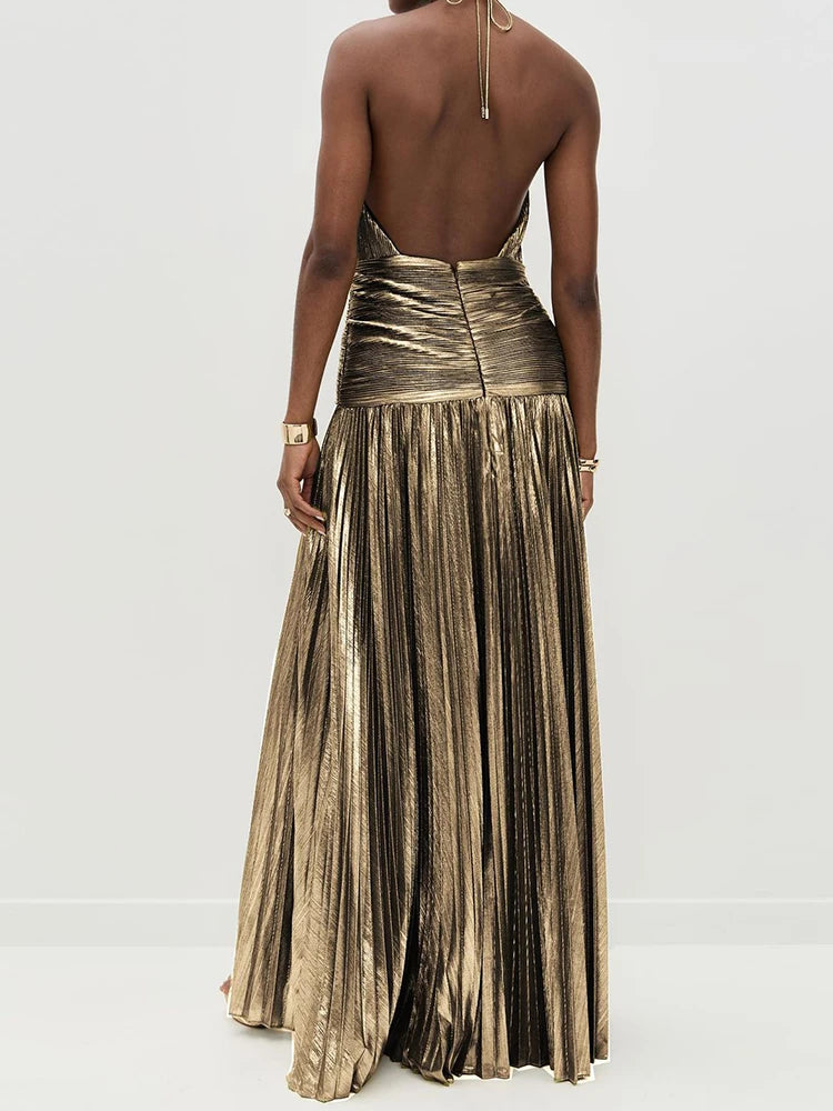 Party Maxi Dress - Halter Lacing Sleeveless