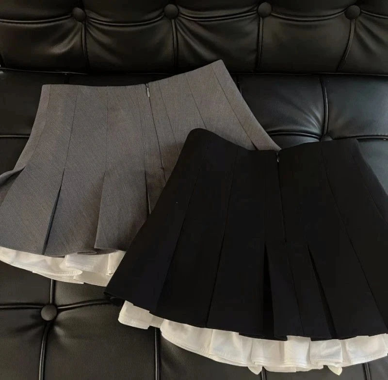 Pleated Mini Skirt - Ruffle Patchwork High Waist
