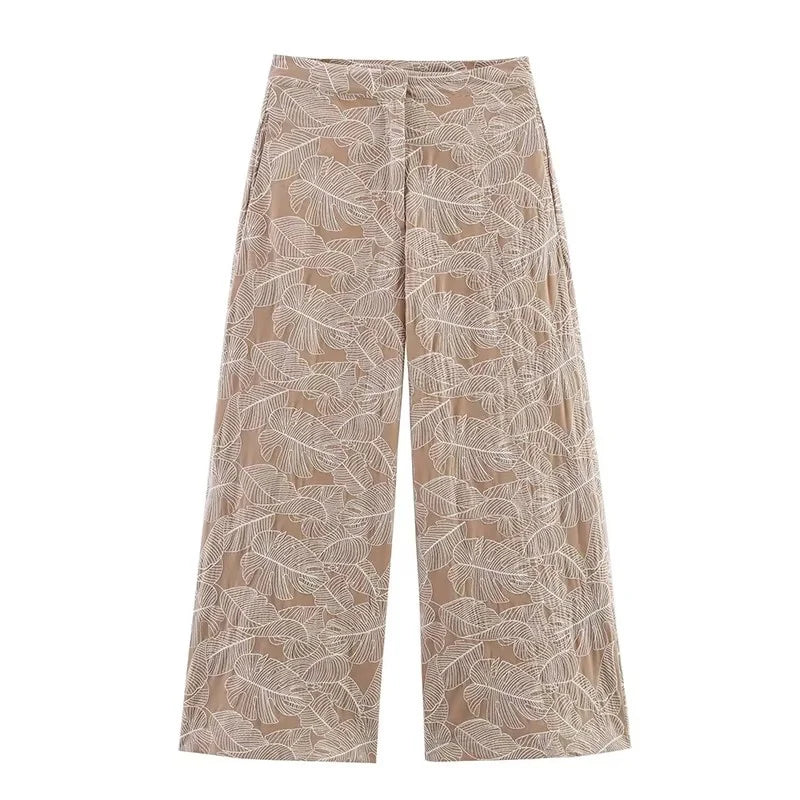 Conjunto Mujer Casual Top Bordado Pierna Ancha Holgado