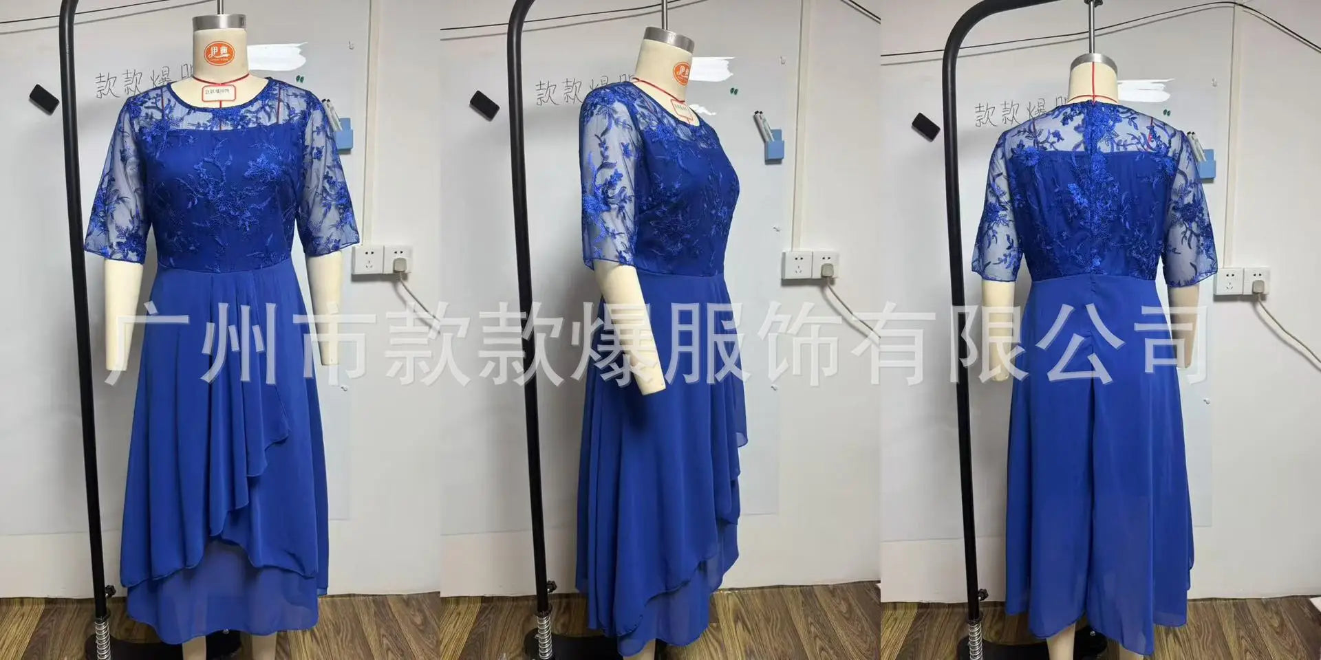 Vestido Midi Elegante Mujer Asimétrico Encaje Chifón Banquete