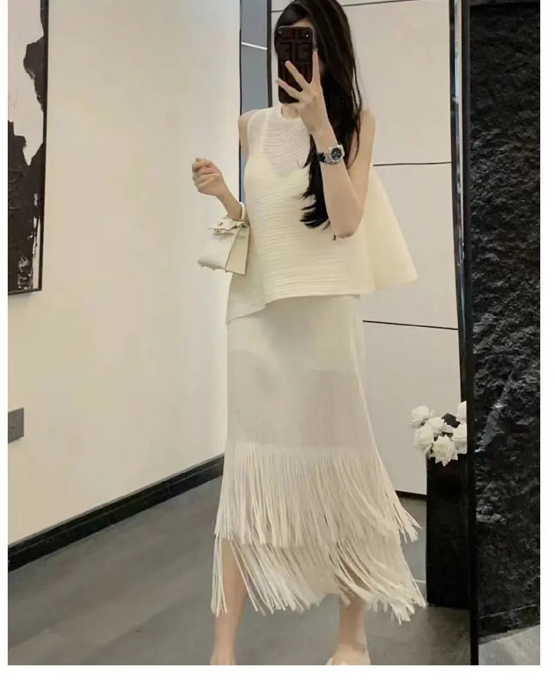 Conjunto Dos Piezas Flecos - Top Sin Mangas Falda A-Line