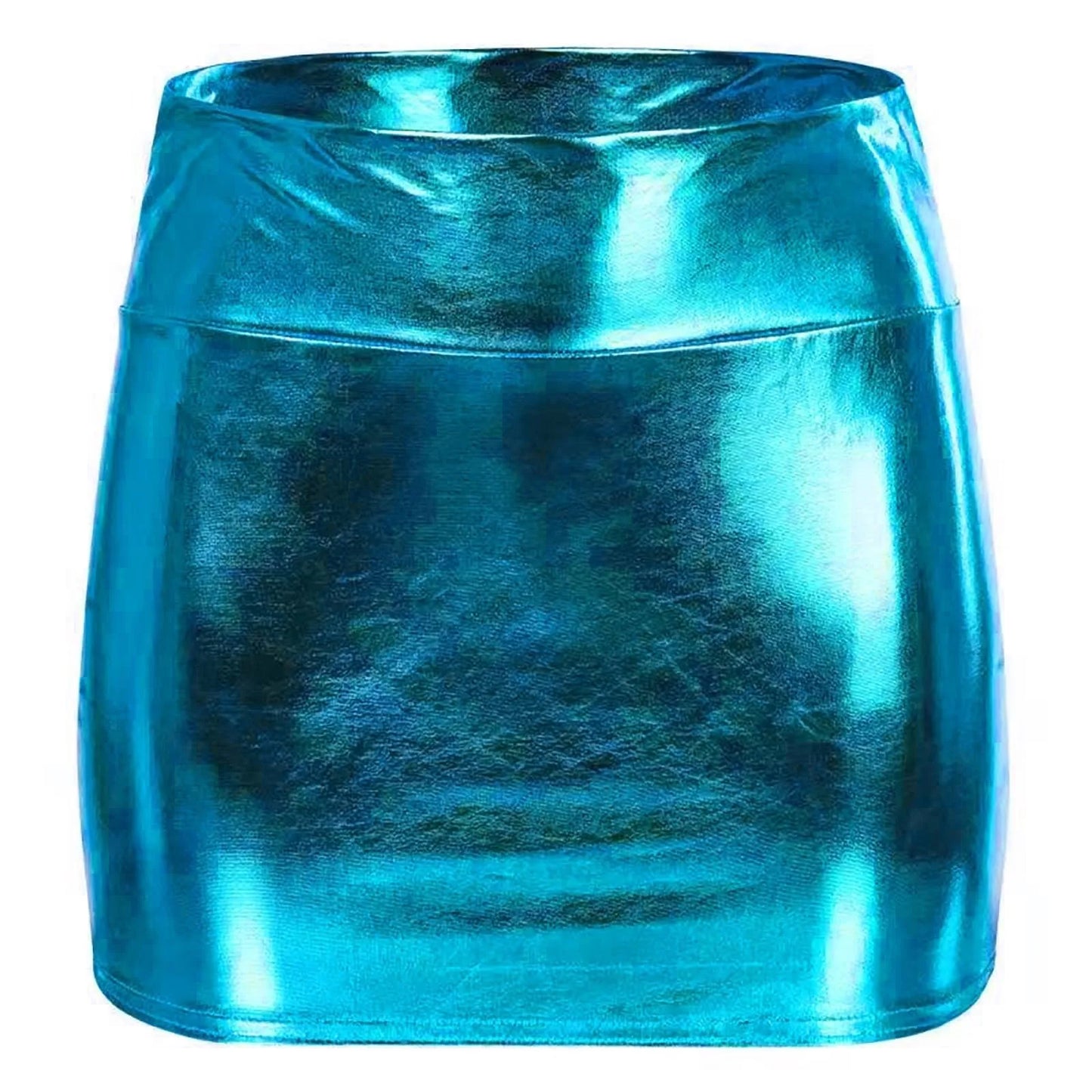 Minifalda Cuero Brillante Sólida - Cintura Alta Club Fiesta