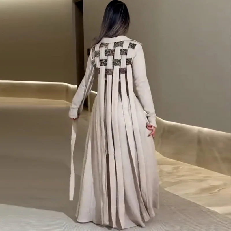 Vestido Maxi Manga Larga Línea A Estilo Chino Retro Verano