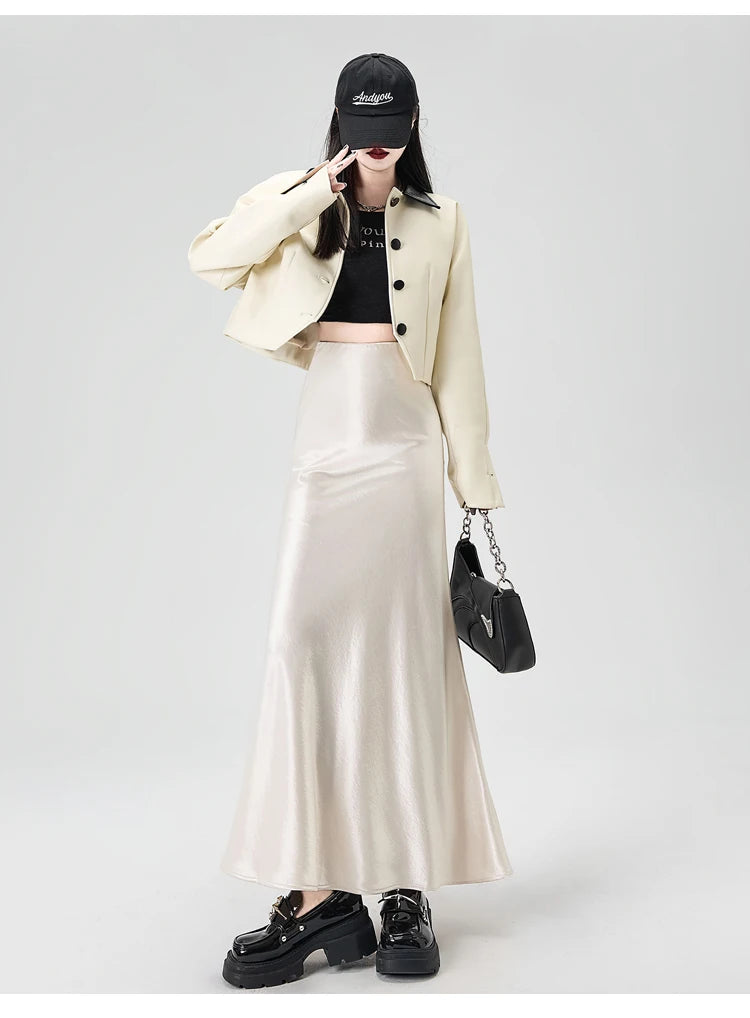 Satin Maxi Skirt - High Waist Trumpet