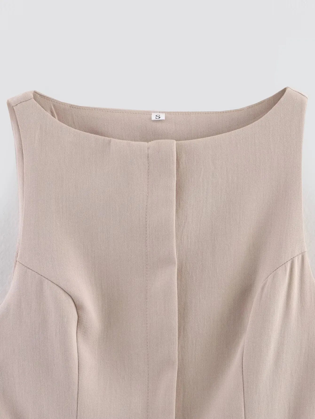 Midi Dress - Beige Contrast Sleeveless Belt 2025