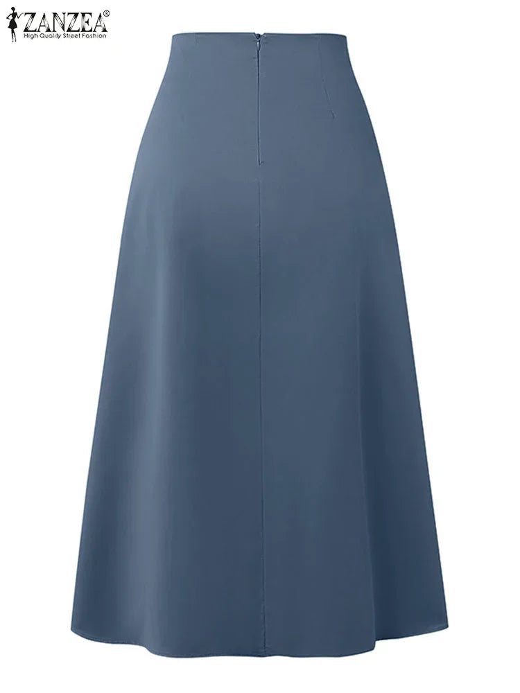 Pleated Midi Skirt - High Waist Solid Black