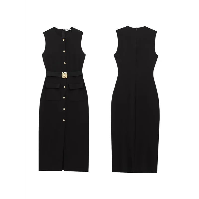 Work Dress - Sleeveless Button Down Belt 2025