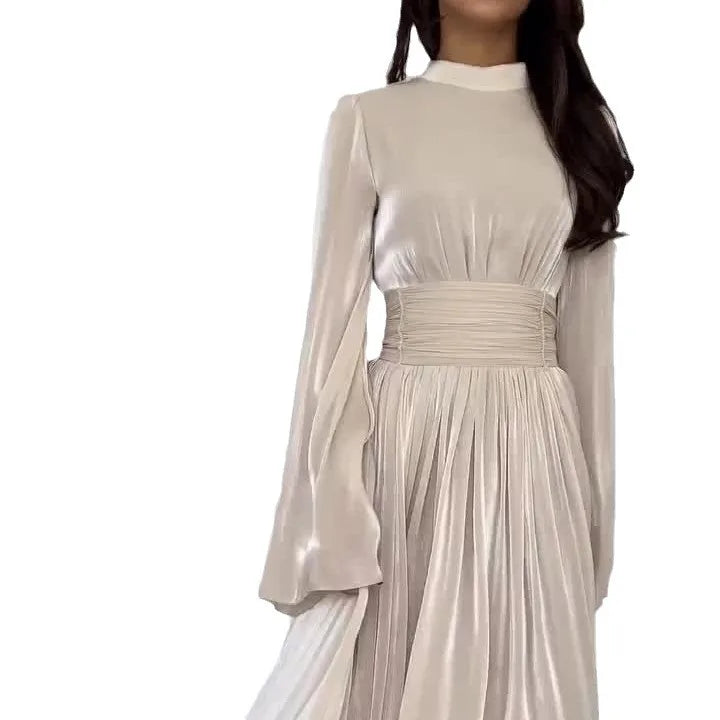 Vestido Largo Jalabiya Mujer Plisado con Cordón Elegante