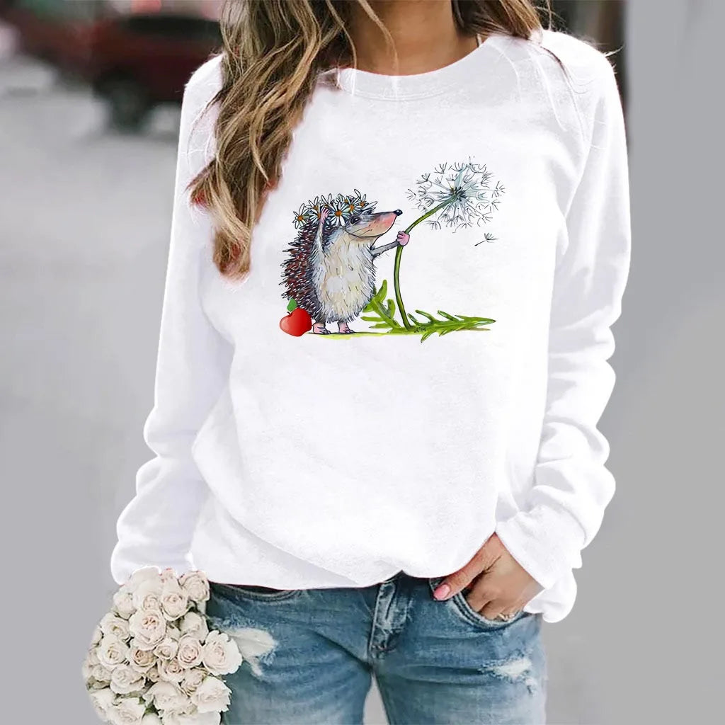 Polerón Casual con Capucha Mujer Estampado Erizo Manga Larga