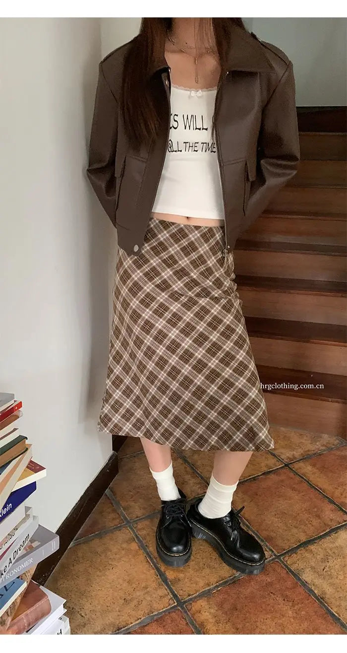 Falda Midi Cuadros Retro Y2K - Cintura Baja Estilo College