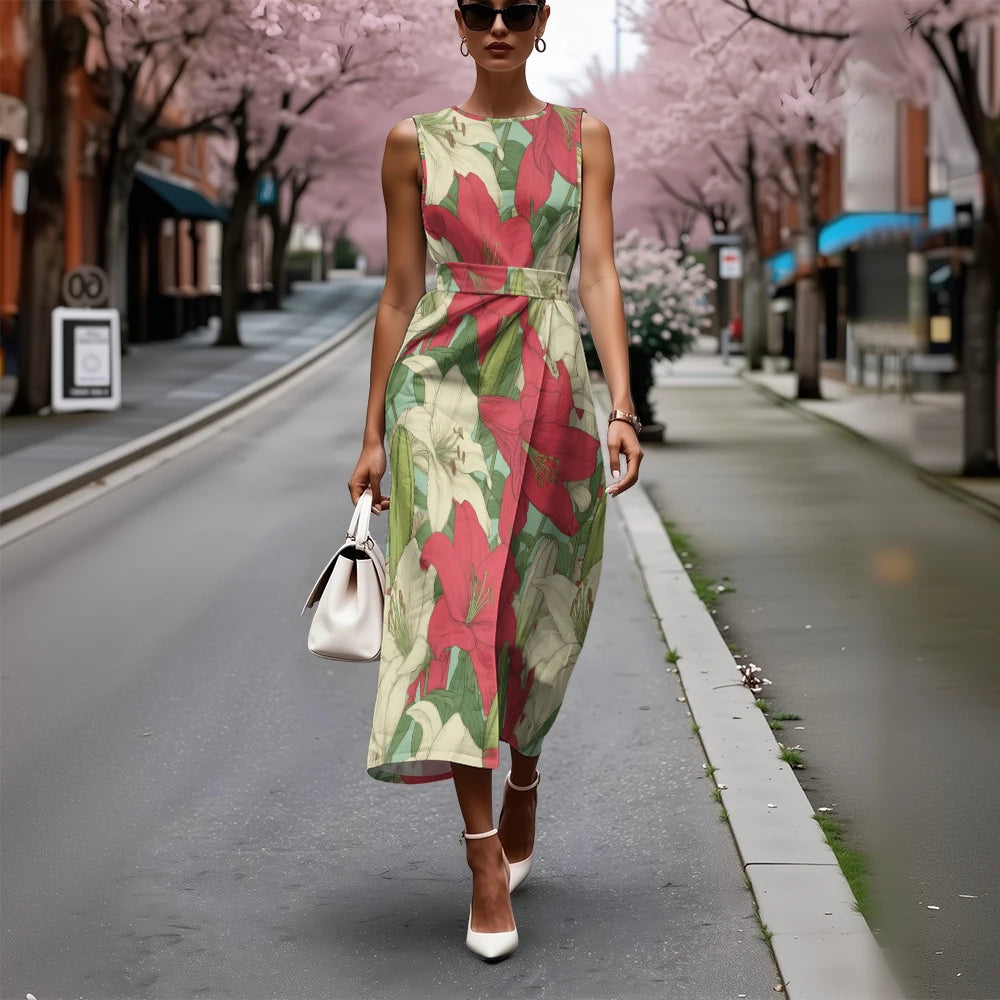 Vestido Floral Línea A Fresco Ceñido Sublime Francés