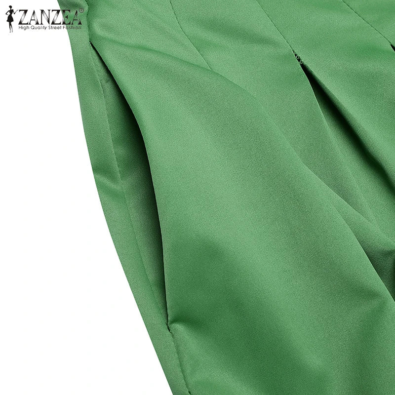 ZANZEA Fashion Holiday Faldas Mujer Casual Women Solid Color High Waist Jupe Femmes Elegant Commute Pleated Front Midi Skirts