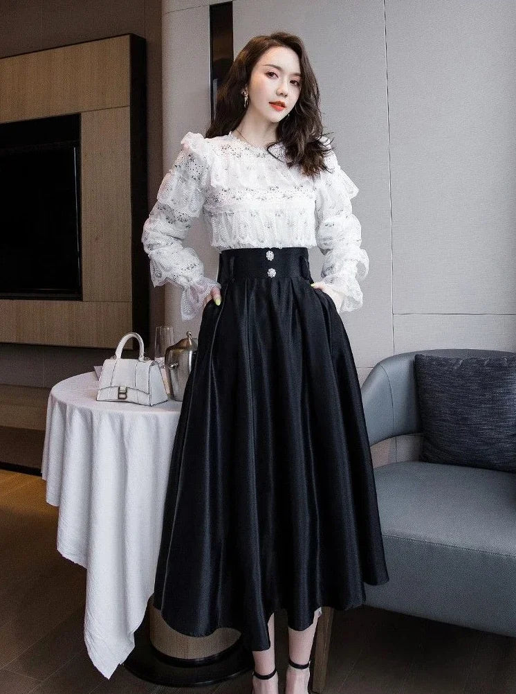 A-Line Maxi Skirt - Long Elegant Korean